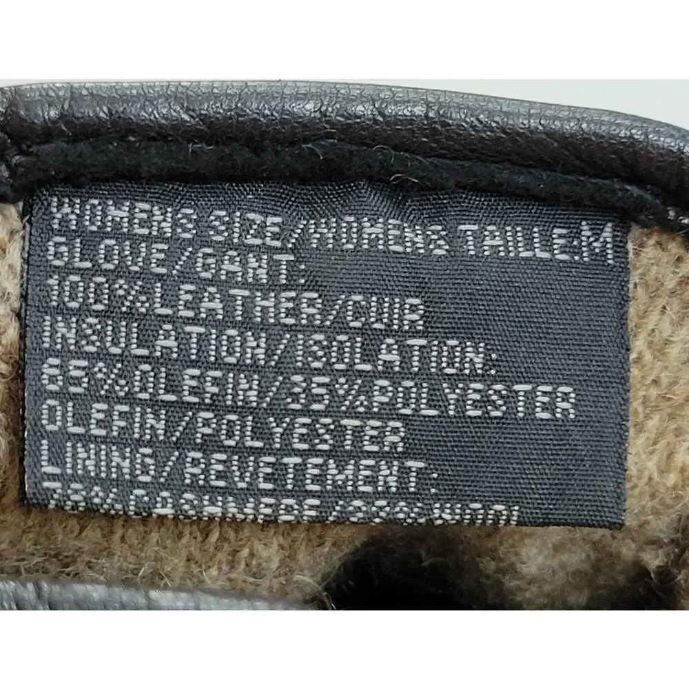 Women's Black Leather Cashmere Lined Soft Gloves Size M